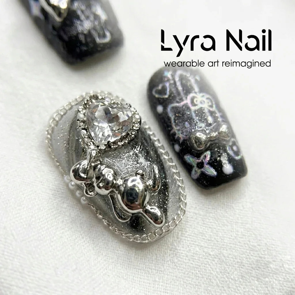 [VC-002]Luxury Black Tassel Press On Nails, Short Almond/Coffin Cute Fake Nails
