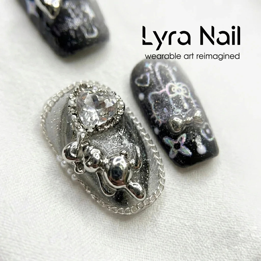 [VC-002]Luxury Black Tassel Press On Nails, Short Almond/Coffin Cute Fake Nails