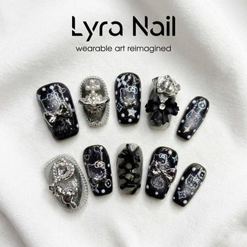 [VC-002]Luxury Black Tassel Press On Nails, Short Almond/Coffin Cute Fake Nails