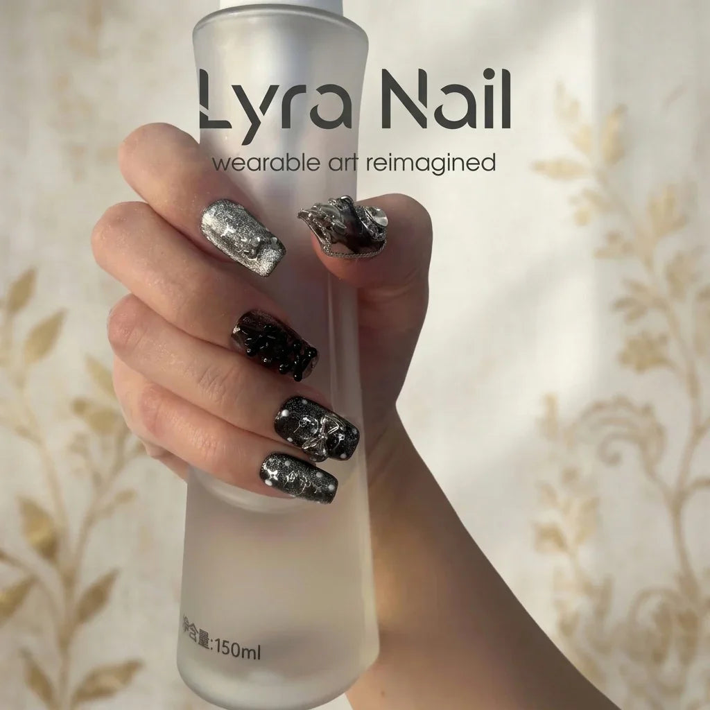 [VC-002]Luxury Black Tassel Press On Nails, Short Almond/Coffin Cute Fake Nails