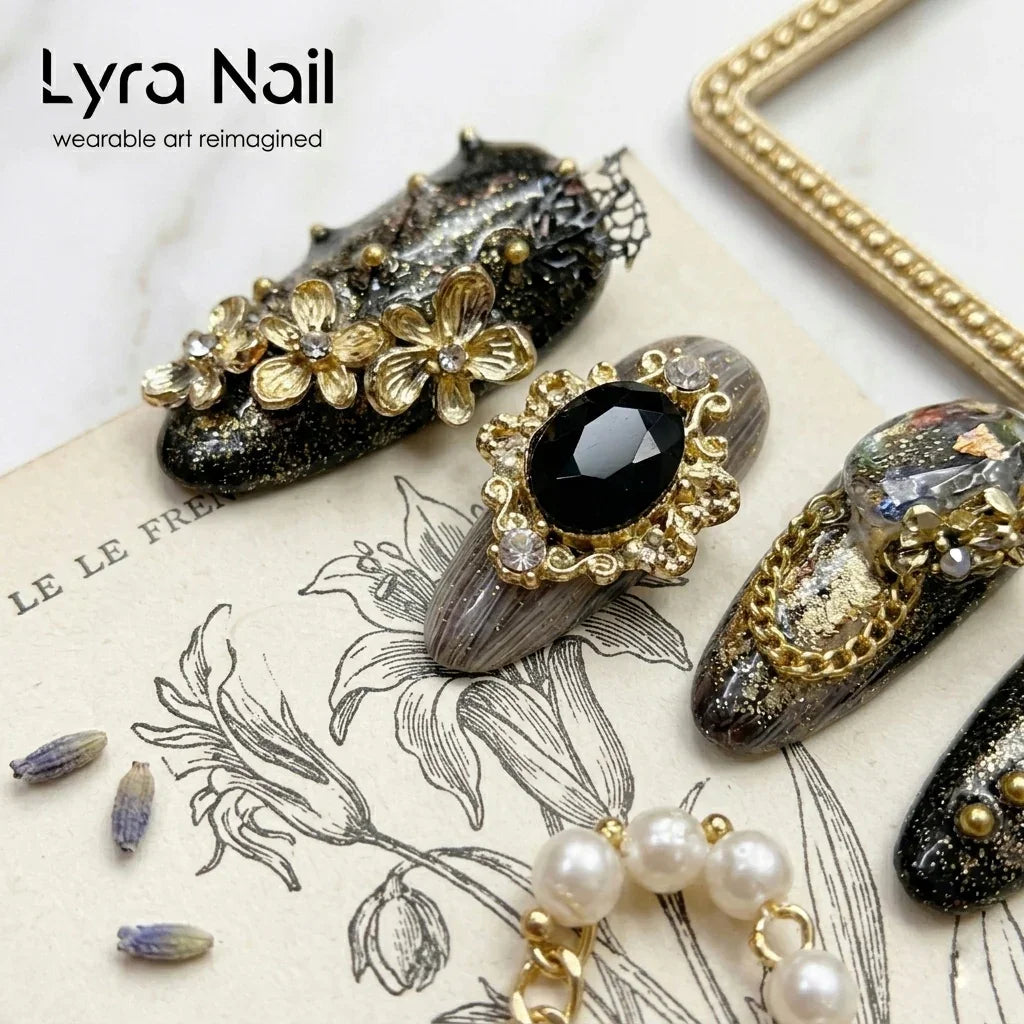 [VC-003]Rich Girl Aesthetic Black Cat Eye Short Almond Press On Nails
