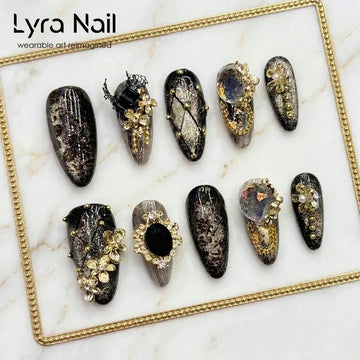 [VC-003]Rich Girl Aesthetic Black Cat Eye Short Almond Press On Nails