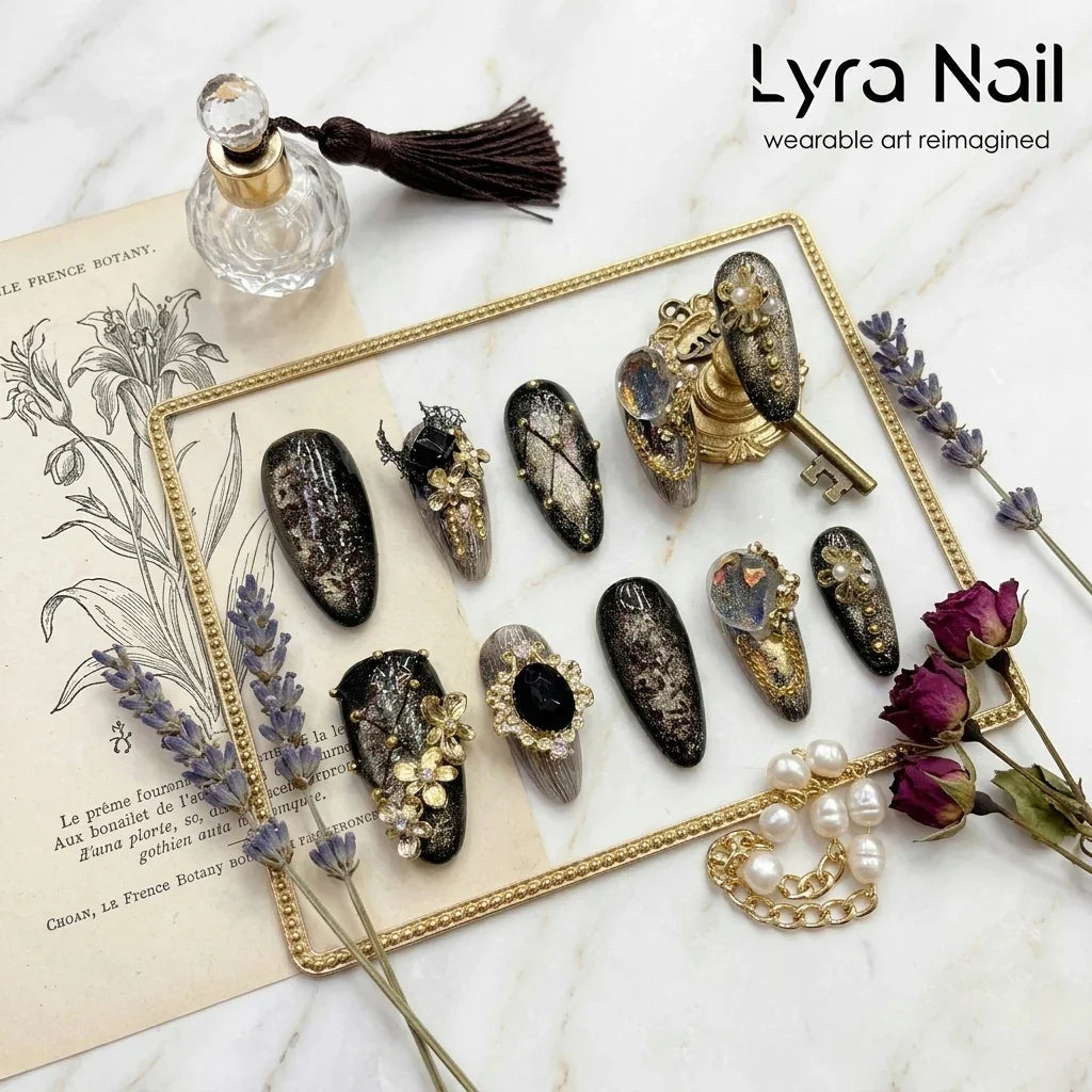 [VC-003]Rich Girl Aesthetic Black Cat Eye Short Almond Press On Nails