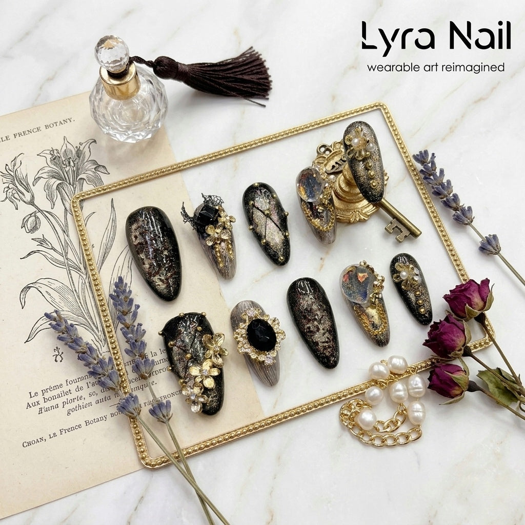 [FF-0004]Rich Girl Aesthetic Black Cat Eye Short Almond Press On Nails