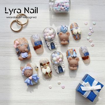 [VC-007]Cute 3D Bear Bubblegum Press-On Nails | Handcrafted Salon Quality Press On Nails