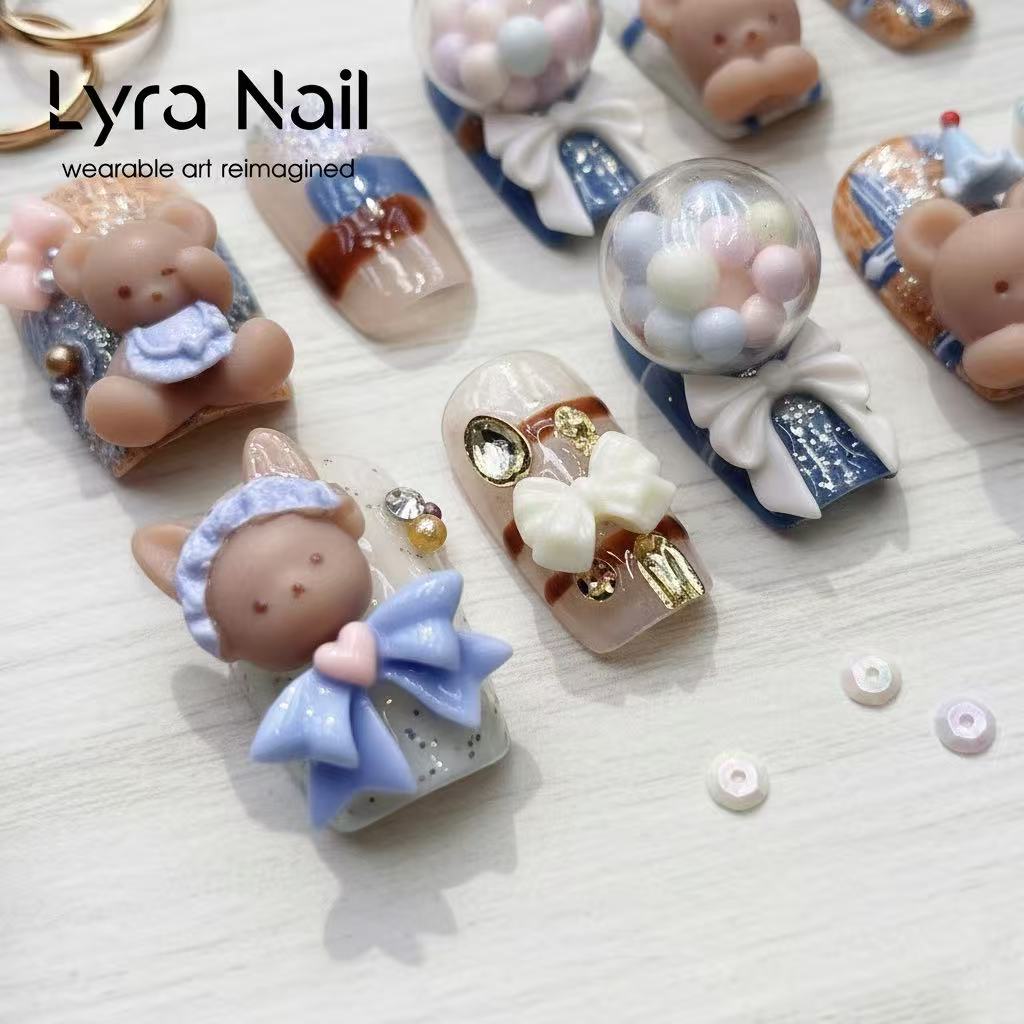 [VC-007]Cute 3D Bear Bubblegum Press-On Nails | Handcrafted Salon Quality Press On Nails