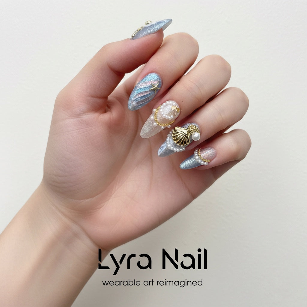 [VC-008]Mermaid Ocean 3D Press-On Nails|100% Handmade Mermaid Ocean 3D Press-On Nails | Salon Quality, 7-10 Day Shipping