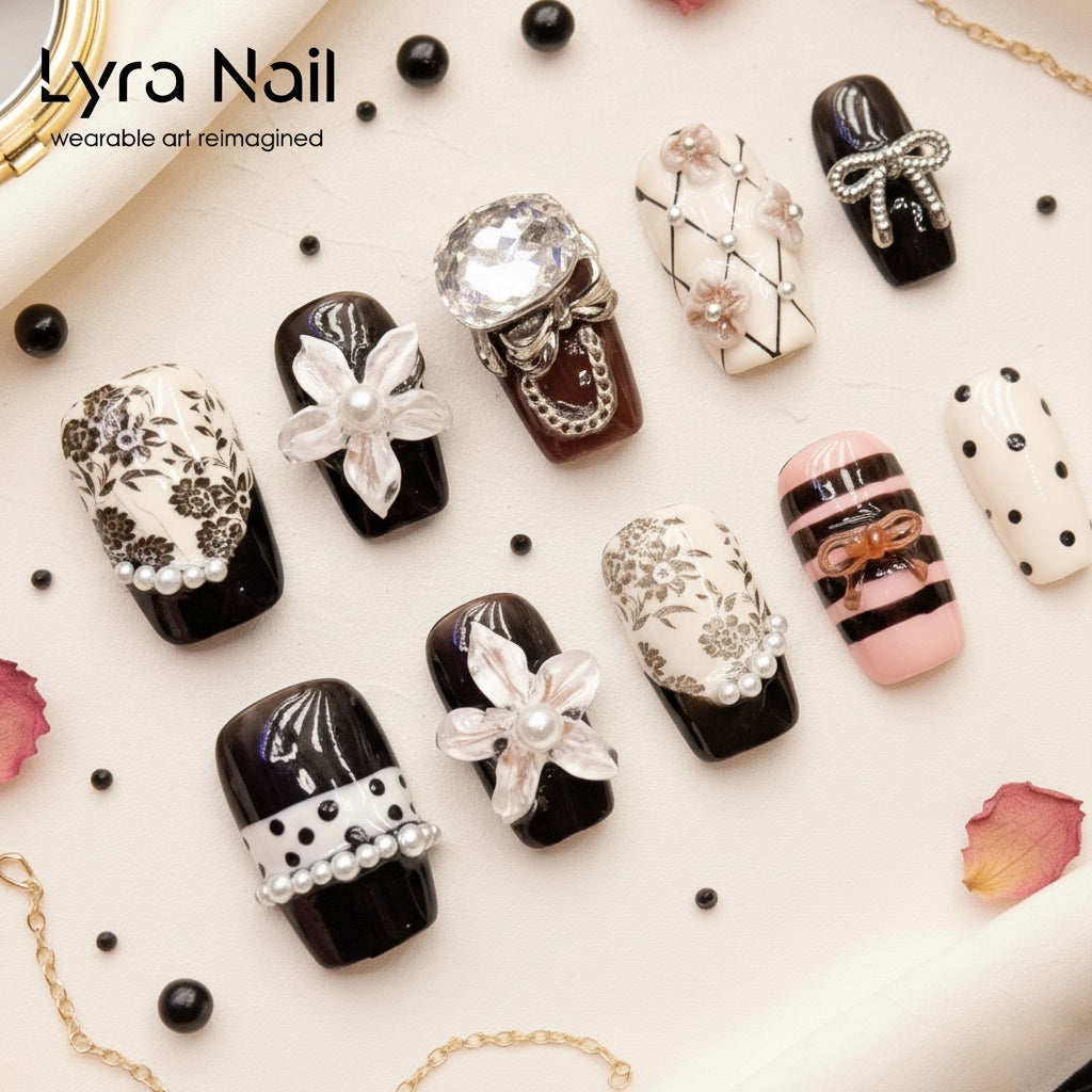 [VC-010]Vintage French Floral Press-On Nails|100% Handmade Vintage French Floral Press-On Nails | Salon Quality, 7-10 Day Shipping