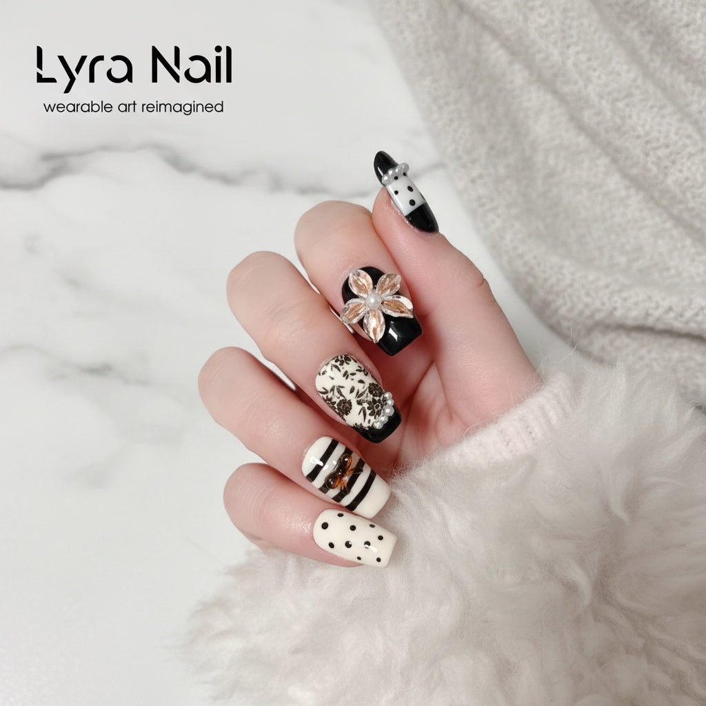 [VC-010]Vintage French Floral Press-On Nails|100% Handmade Vintage French Floral Press-On Nails | Salon Quality, 7-10 Day Shipping