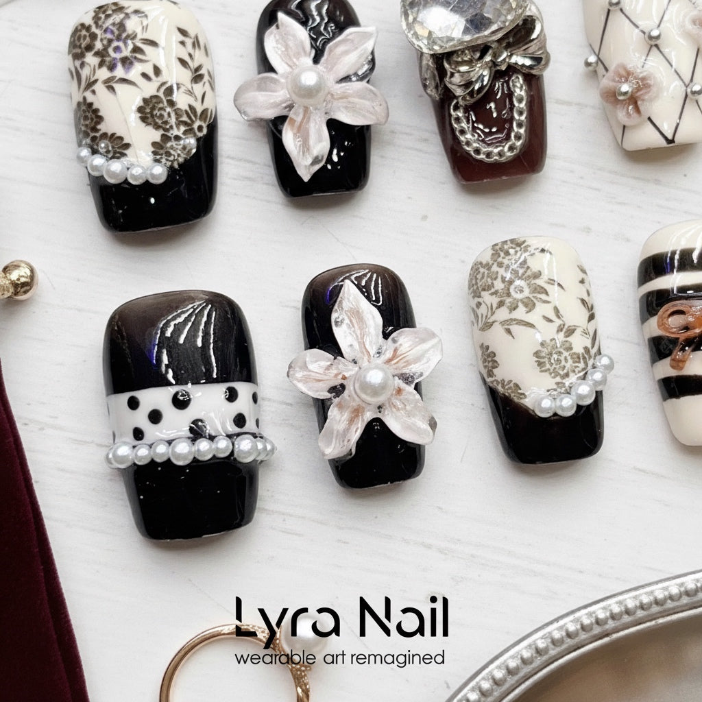 [VC-010]Vintage French Floral Press-On Nails|100% Handmade Vintage French Floral Press-On Nails | Salon Quality, 7-10 Day Shipping