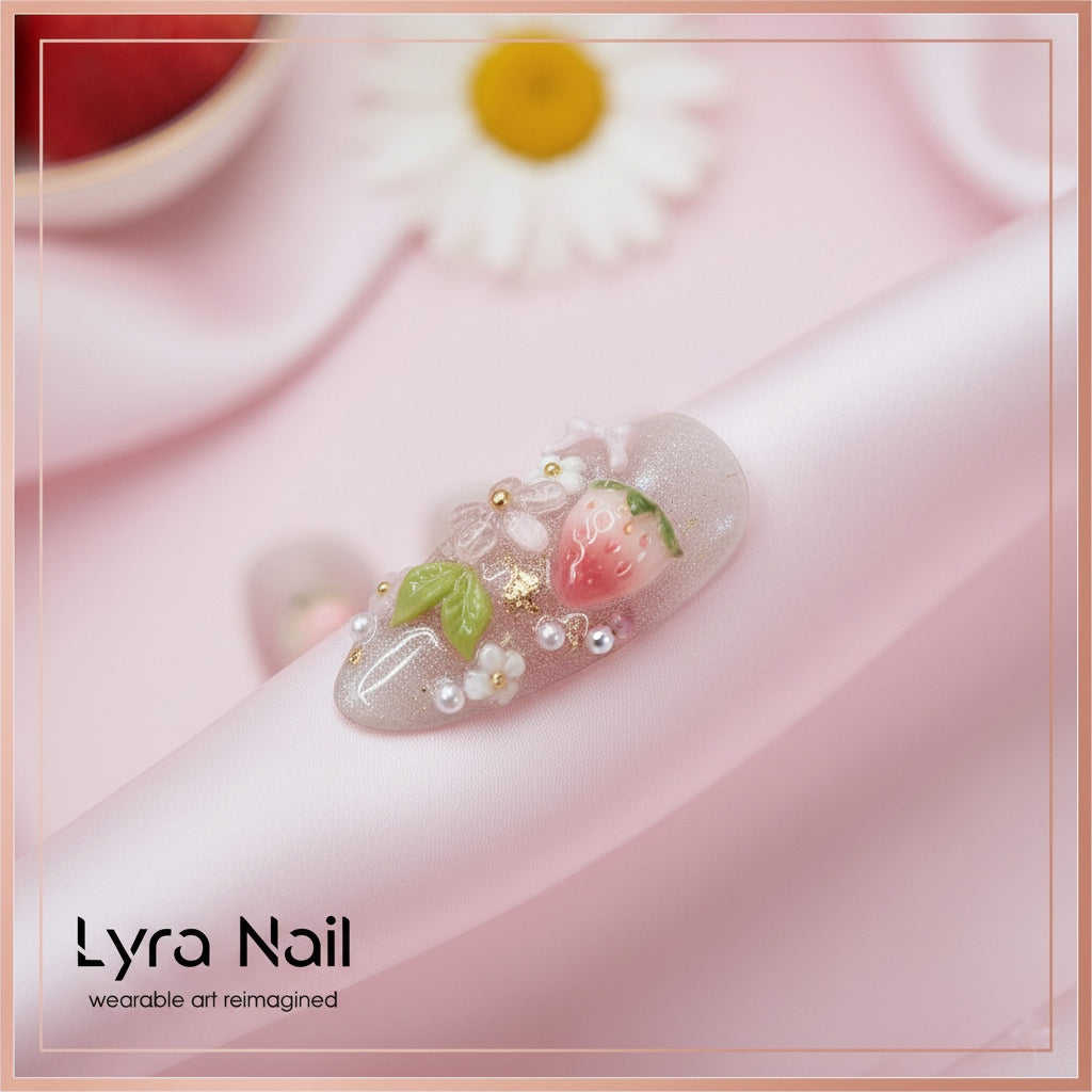 [VC-011]Sweet Strawberry Bloom Press-On Nails|100% Handmade Sweet Strawberry Bloom Press-On Nails | Salon Quality, 7-10 Day Shipping