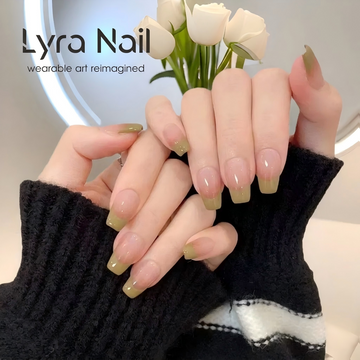 [CC-008]Handmade French Style Short Green Press On Nails|Summer Simple Hand-painted Wearable Fake Nails| Skin-flattering
