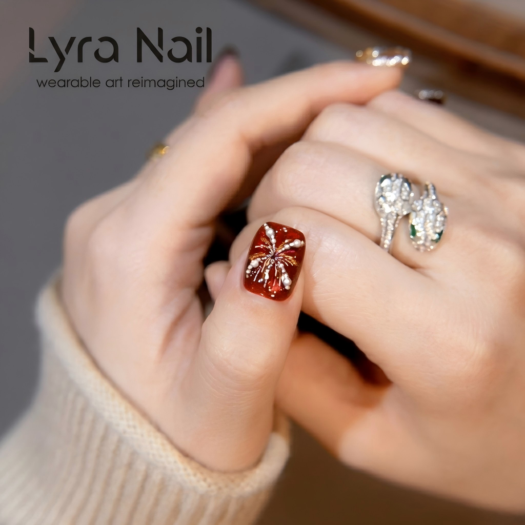 [CC-004]Lucky Red CNY Lion Dance Fireworks Detachable Nails
