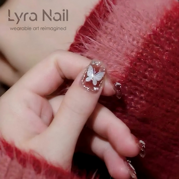 [CC-007]3D Butterfly Red Brown Gradient Press On Nails with Rhinestones| Reusable Acrylic Fake Nails for Women