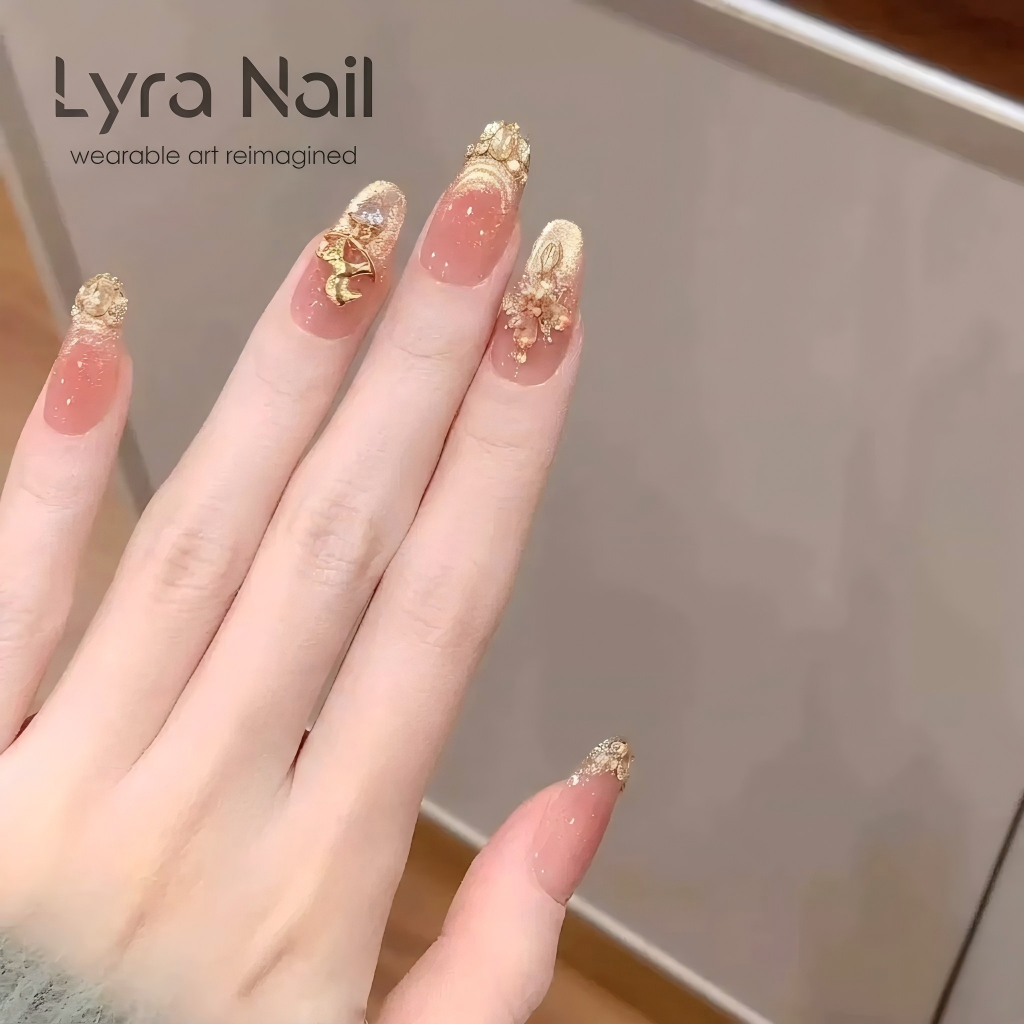 [CC-001]Golden Horse Lucky Nails | Handmade Wearable Nails | Champagne Cat Eye Glitter | Skin-Brightening