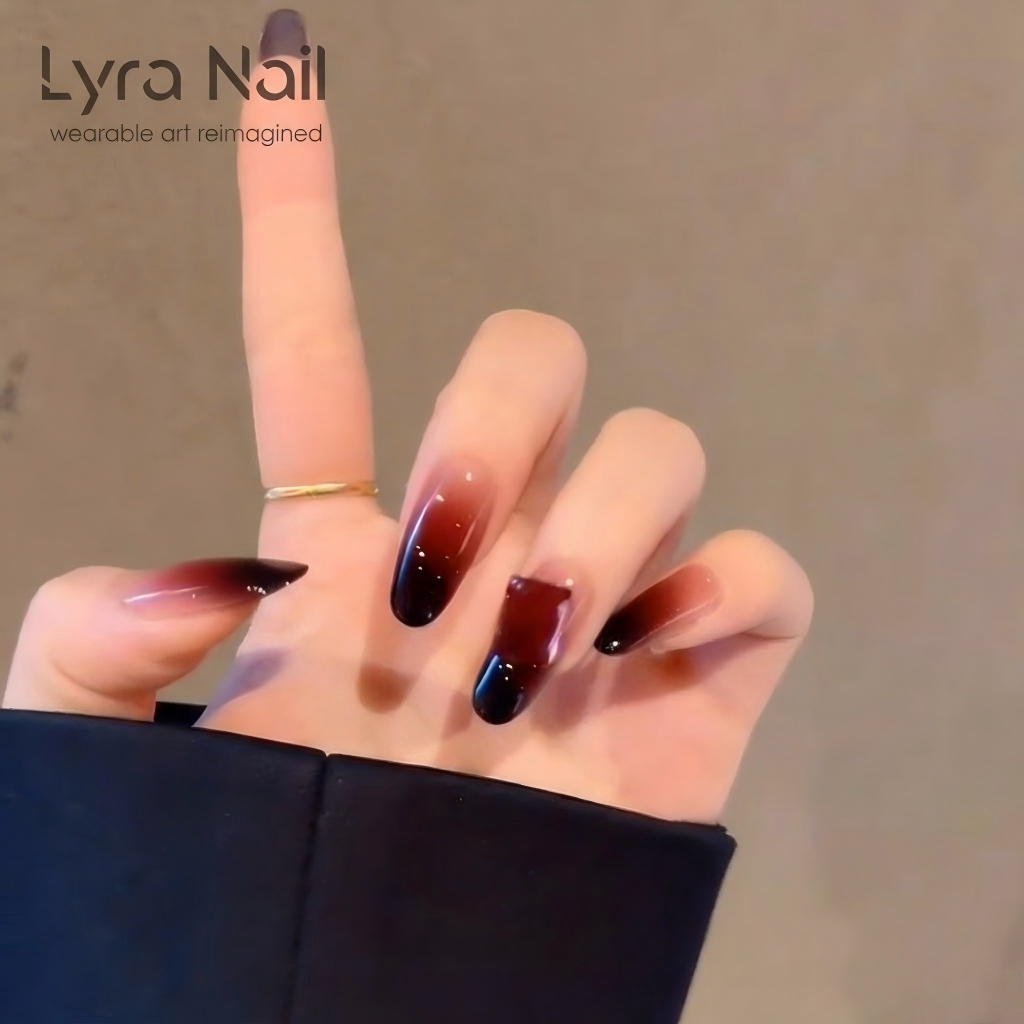[CC-012]Gothic Red-Black Ombre Press-On Nails | Almond Shape Gradient Fake Nails with Glitter|Reusable Acrylic Nail Art for Edgy Style|Salon-Quality Manicure for Daily & Party Wear