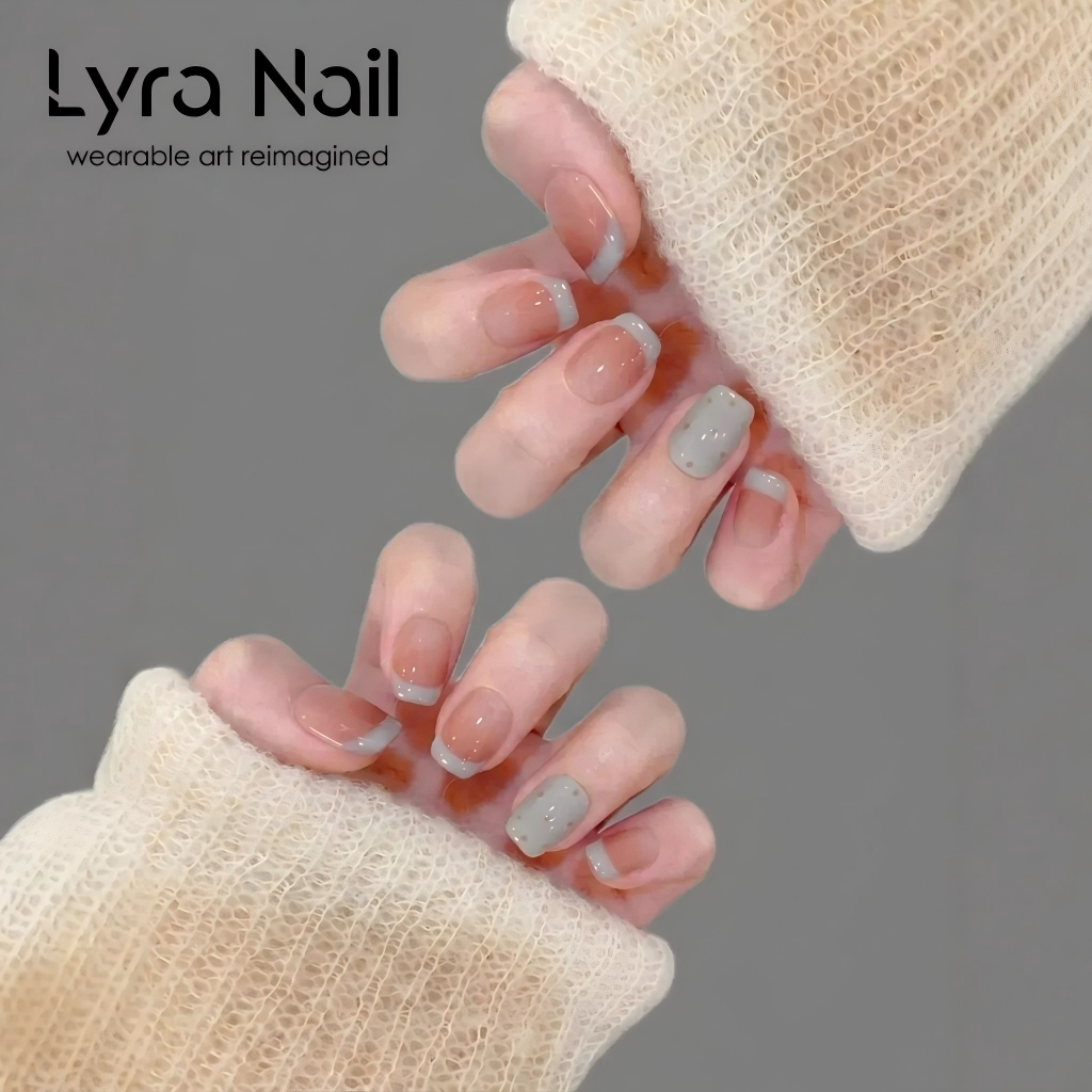 [CC-003]Cold Autumn | Milk Frosty Milk White French Polka Dot Short Handmade Press-On Nails| False Nails Full Cove