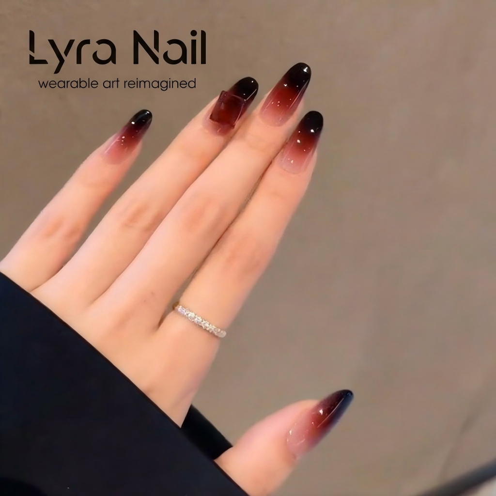 [CC-012]Gothic Red-Black Ombre Press-On Nails | Almond Shape Gradient Fake Nails with Glitter|Reusable Acrylic Nail Art for Edgy Style|Salon-Quality Manicure for Daily & Party Wear