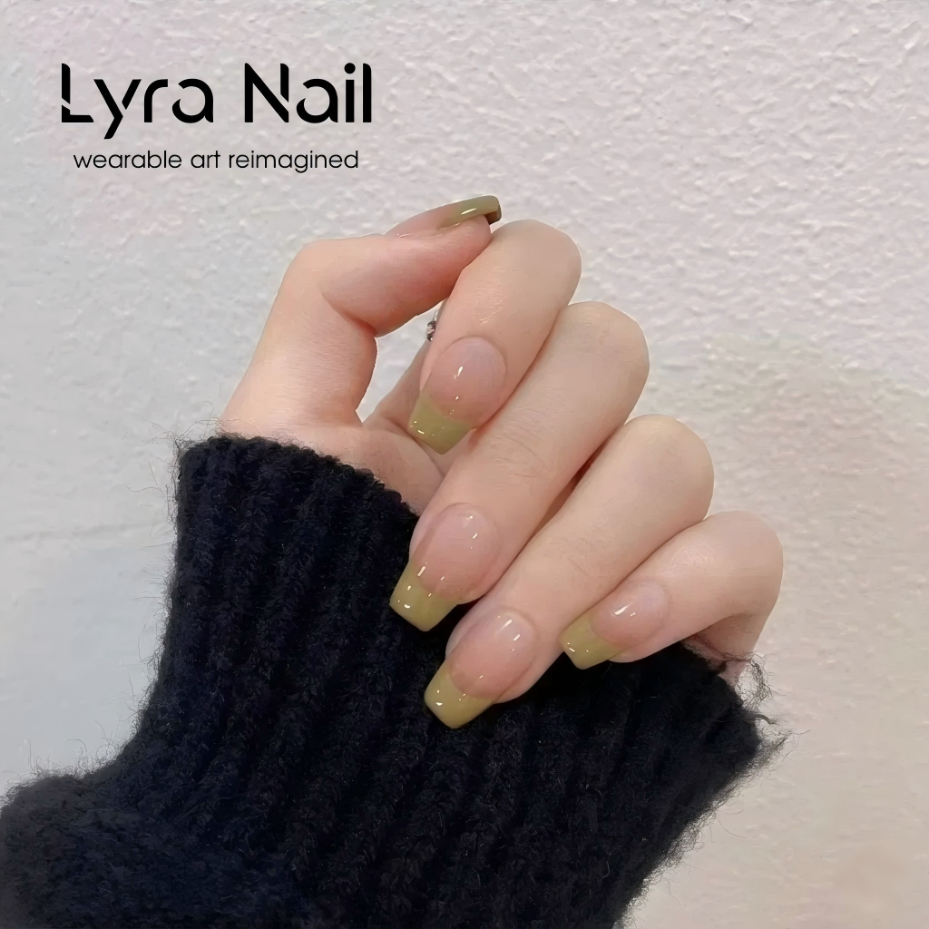 [CC-008]Handmade French Style Short Green Press On Nails|Summer Simple Hand-painted Wearable Fake Nails| Skin-flattering