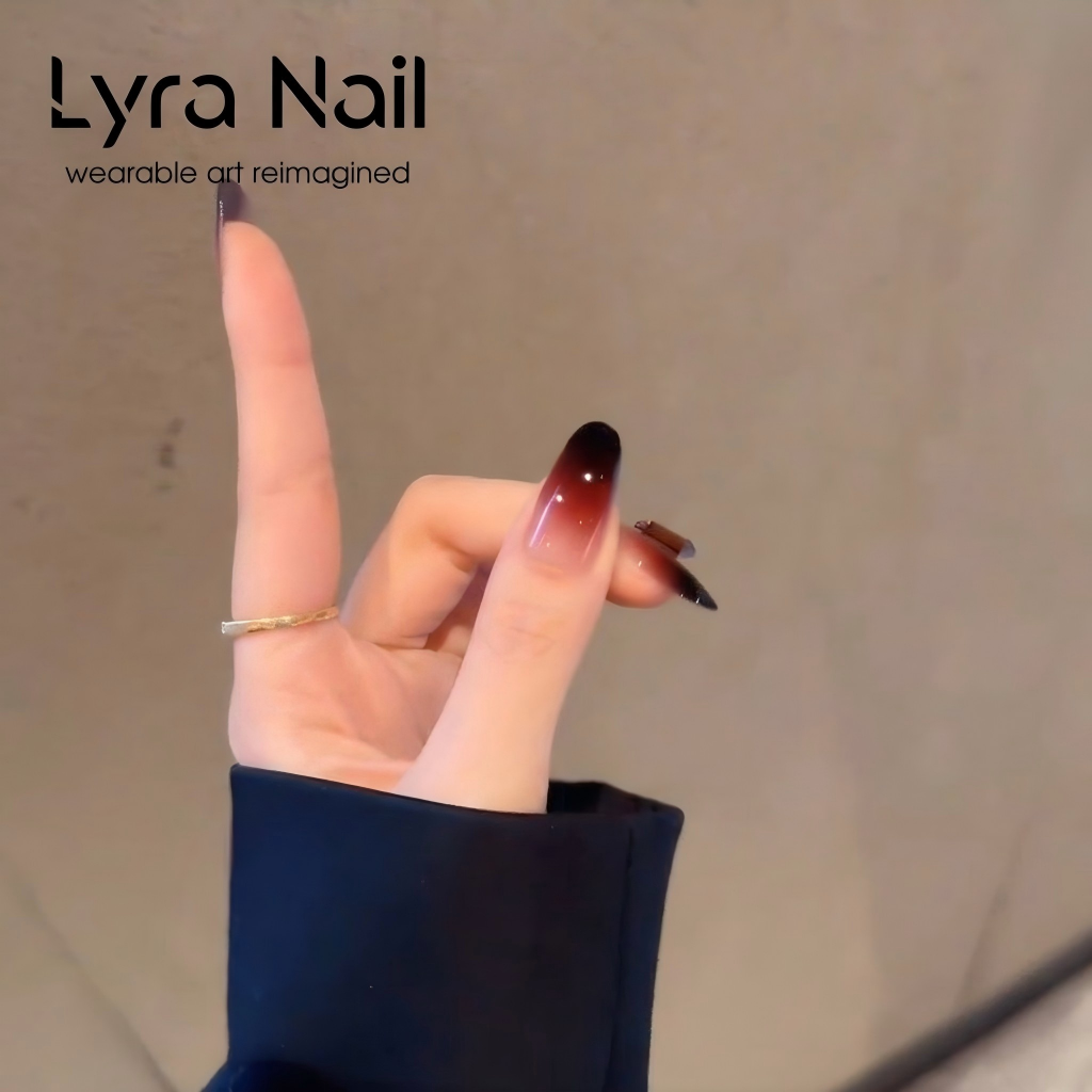 [CC-012]Gothic Red-Black Ombre Press-On Nails | Almond Shape Gradient Fake Nails with Glitter|Reusable Acrylic Nail Art for Edgy Style|Salon-Quality Manicure for Daily & Party Wear