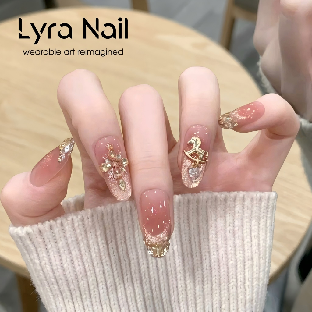 [CC-001]Golden Horse Lucky Nails | Handmade Wearable Nails | Champagne Cat Eye Glitter | Skin-Brightening
