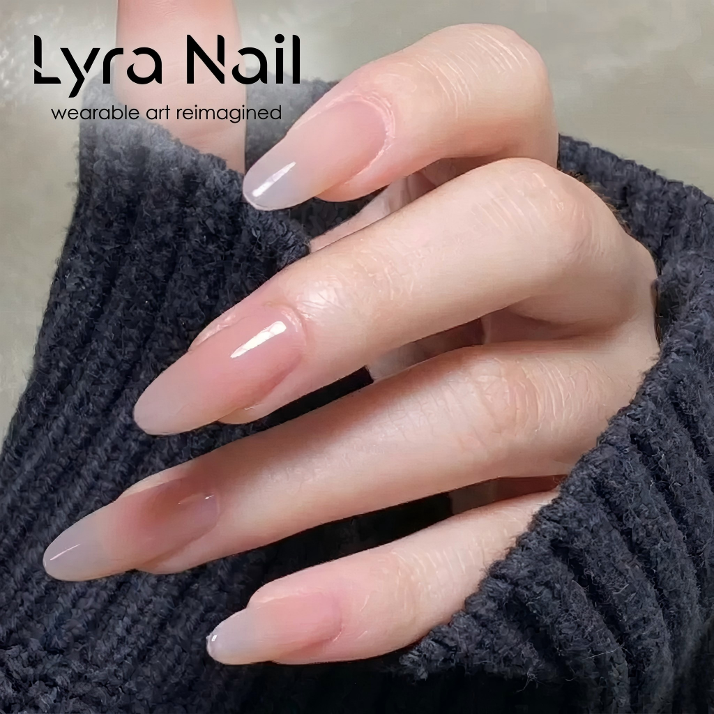 [CC-009]Blush Nude Ombre Almond Press-On Nails | Reusable Glossy Fake Nails with Shimmer | Natural French Manicure for Daily & Bridal Wear