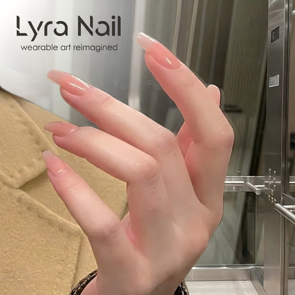 [CC-009]Blush Nude Ombre Almond Press-On Nails | Reusable Glossy Fake Nails with Shimmer | Natural French Manicure for Daily & Bridal Wear