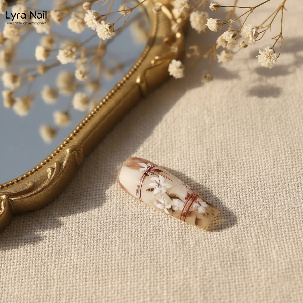 [AC-037]Midwinter Maillard | Artisan Handmade Press On Nails | Matte Coffee & Chocolate Velvet with Hand-Painted Winter Florals | Salon Quality, 7-10 Day Shipping
