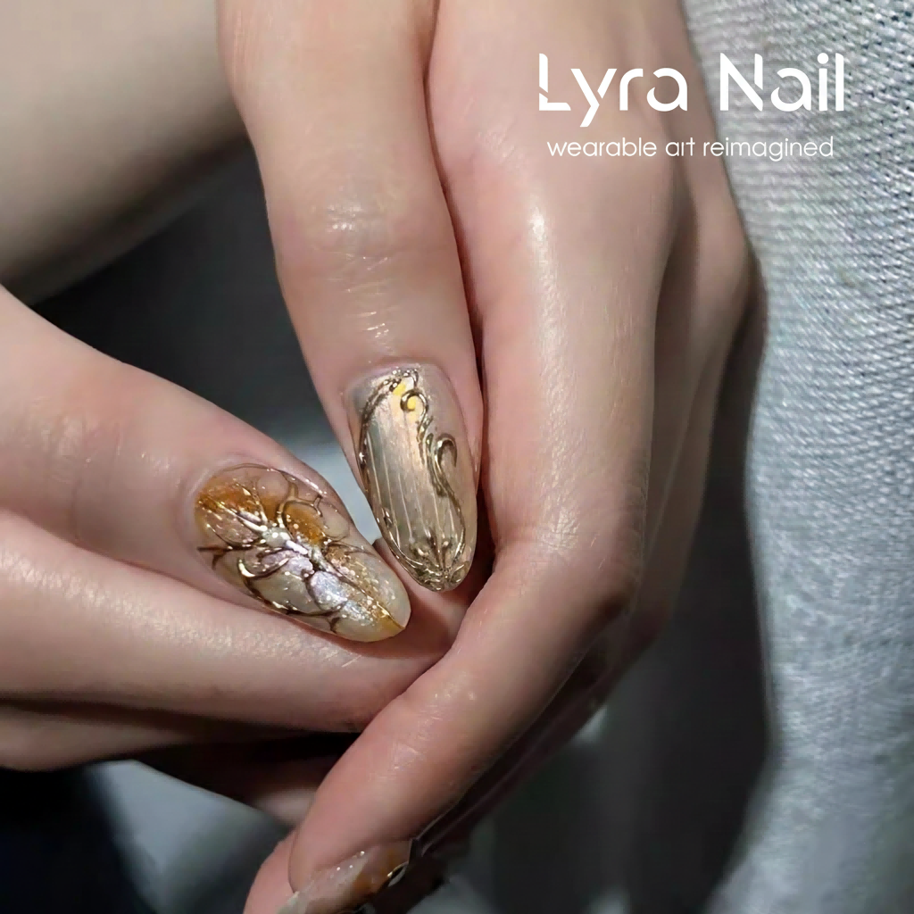 [AC-016]Egyptian Queen | Artisan Handmade Press On Nails | Ancient Mural Style Gold Embossed with Jewel Accents | Salon Quality, 7-10 Day Shipping