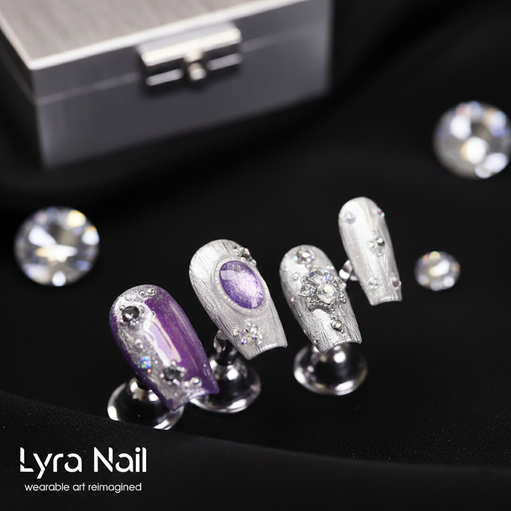 [AC-020]Mystic Purple Buccellati | Artisan Handmade Press On Nails | Vintage Jewelry Silk Texture Coffin | Salon Quality, 7-10 Day Shipping