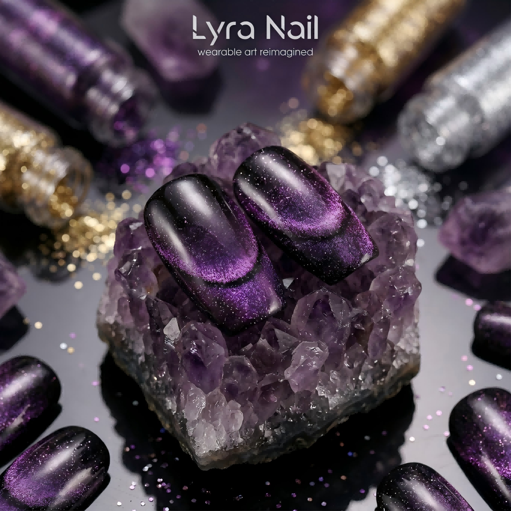 [AC-039]Wednesday Witch | Artisan Handmade Press On Nails | Dark Goth Crystal Cat-Eye Gradient Purple | Salon Quality, 7-10 Day Shipping