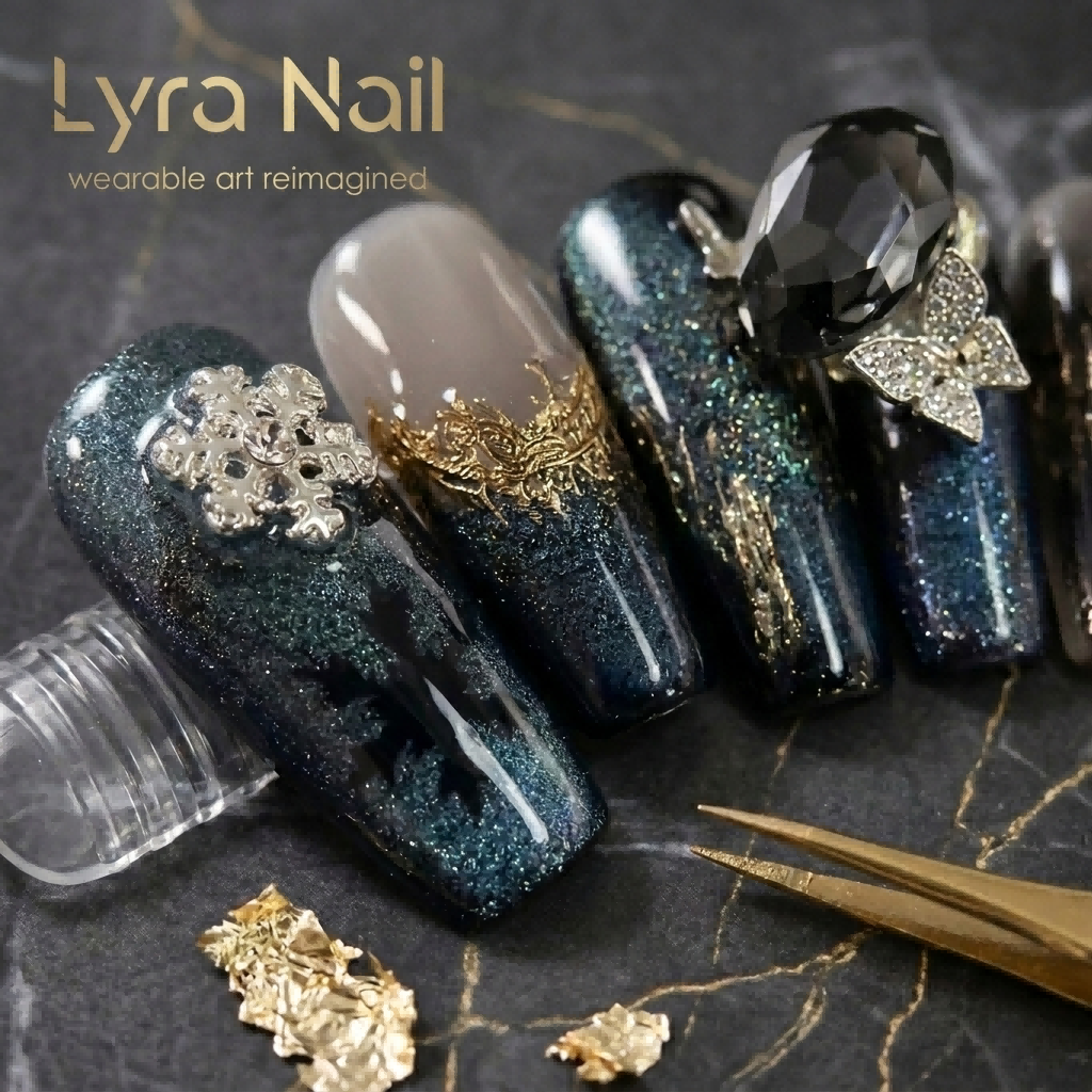 [AC-026]Ice Queen Star Diamond | Artisan Handmade Press On Nails | Winter Icy Blue Cat-Eye with Giant Pigeon Egg Gem & Snowflake Accents | Salon Quality, 7-10 Day Shipping