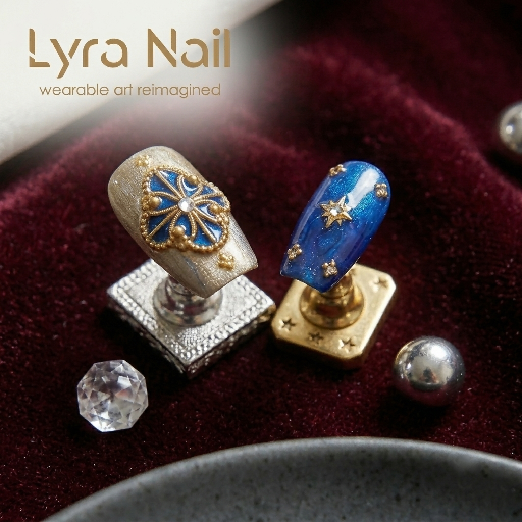 [AC-060]Royal Midnight Blue | Artisan Handmade Press On Nails | Klein Blue & Gold Buccellati Filigree with Starry Gems & Baroque Jewels | Salon Quality, 7-10 Day Shipping
