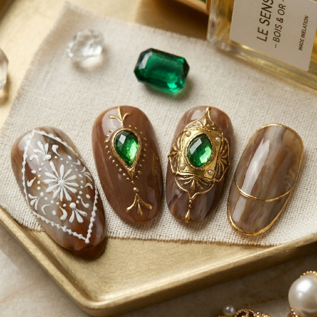 [AC-035]Moroccan Golden Autumn | Artisan Handmade Press On Nails | Exotic Vintage Tile Hand-Painted Fall Aesthetic | Salon Quality, 7-10 Day Shipping