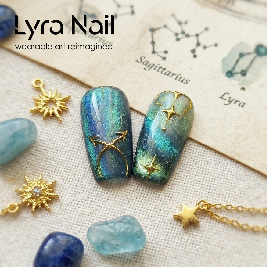 [AC-053]Aqua Neptune | Artisan Handmade Press On Nails | Shimmering Deep Emerald Teal Shimmer & Translucent Waterpool Effect with Starry Diamonds | Salon Quality, 7-10 Day Shipping