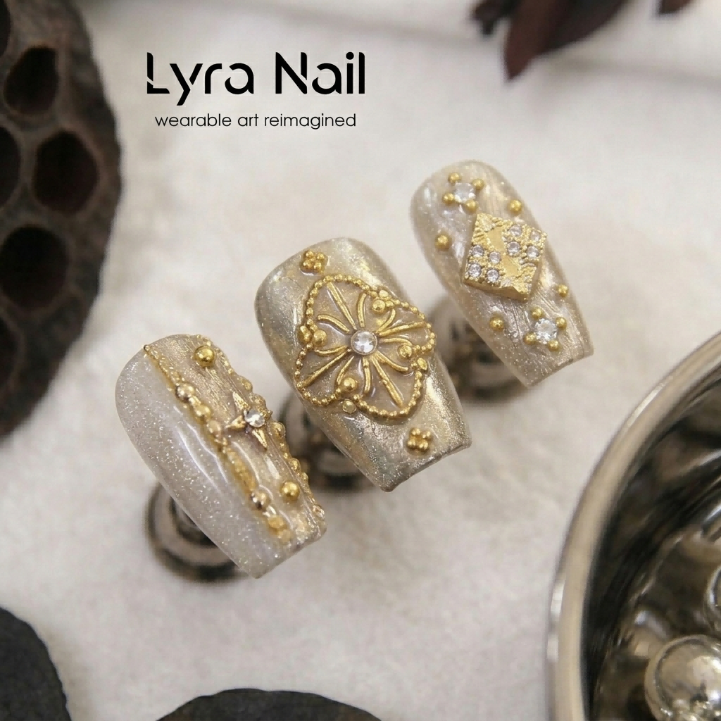 [AC-047]Platinum Empress | Artisan Handmade Press On Nails | Pure White & Platinum Chrome with Regal Diamond Clusters | Salon Quality, 7-10 Day Shipping
