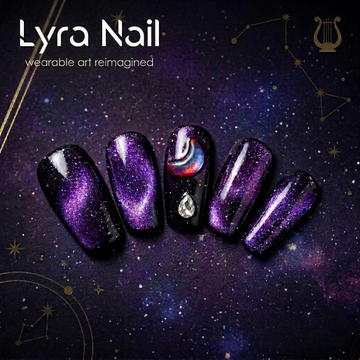 [AC-034]Medusa Purple Starlight | Artisan Handmade Press On Nails | Psychedelic Nebula Cat-Eye with Crimson Moon & Crystal | Salon Quality, 7-10 Day Shipping
