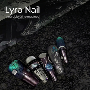 [AC-058]Cyber AI Gaze | Artisan Handmade Press On Nails | Galactic Purple & Blue Cat-Eye with Tech-Noir Mechanical Engravings | Salon Quality, 7-10 Day Shipping