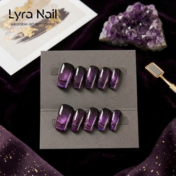 [AC-039]Wednesday Witch | Artisan Handmade Press On Nails | Dark Goth Crystal Cat-Eye Gradient Purple | Salon Quality, 7-10 Day Shipping