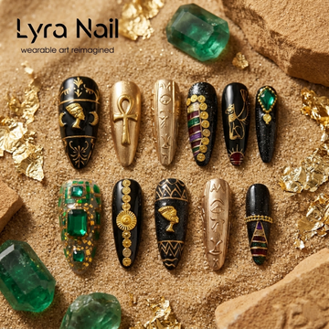 [AC-051]Emerald Cleopatra | Artisan Handmade Press On Nails | Vintage Luxury Emeralds with Buccellati Gold Filigree & Dragon Chains | Salon Quality, 7-10 Day Shipping