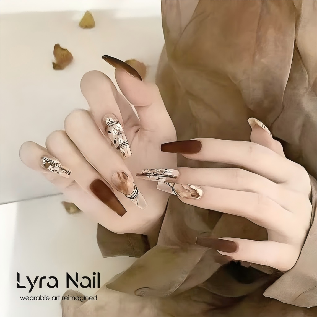 [AC-037]Midwinter Maillard | Artisan Handmade Press On Nails | Matte Coffee & Chocolate Velvet with Hand-Painted Winter Florals | Salon Quality, 7-10 Day Shipping