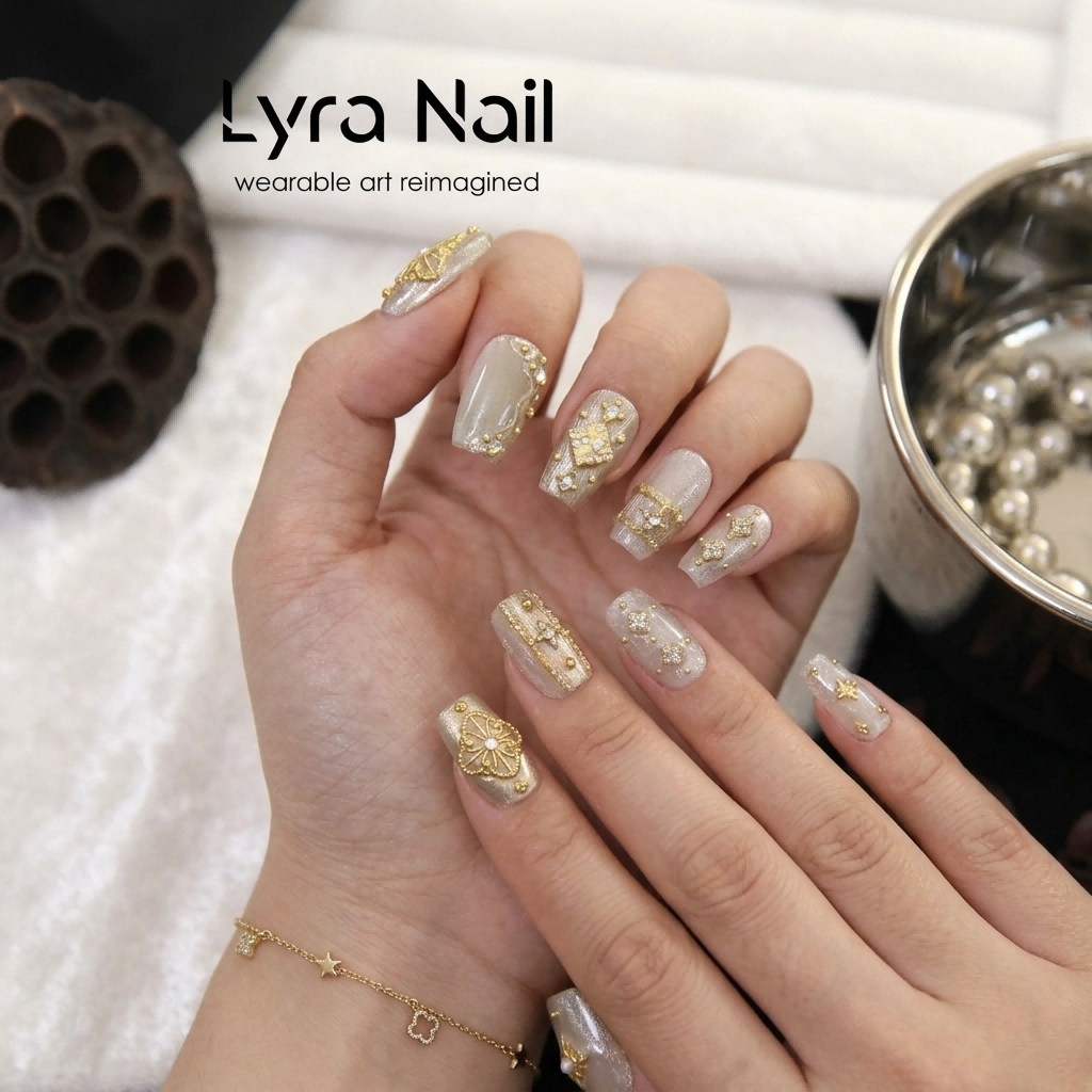 [AC-047]Platinum Empress | Artisan Handmade Press On Nails | Pure White & Platinum Chrome with Regal Diamond Clusters | Salon Quality, 7-10 Day Shipping