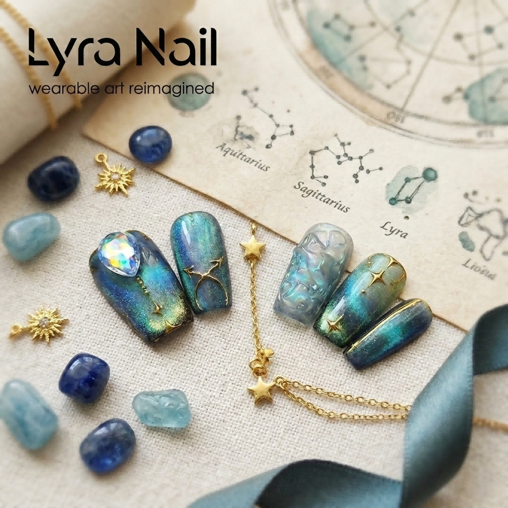 [AC-053]Aqua Neptune | Artisan Handmade Press On Nails | Shimmering Deep Emerald Teal Shimmer & Translucent Waterpool Effect with Starry Diamonds | Salon Quality, 7-10 Day Shipping
