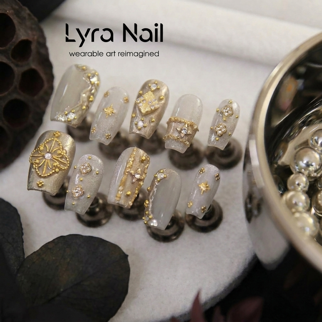 [AC-047]Platinum Empress | Artisan Handmade Press On Nails | Pure White & Platinum Chrome with Regal Diamond Clusters | Salon Quality, 7-10 Day Shipping