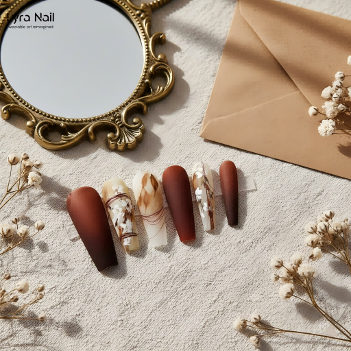 [AC-037]Midwinter Maillard | Artisan Handmade Press On Nails | Matte Coffee & Chocolate Velvet with Hand-Painted Winter Florals | Salon Quality, 7-10 Day Shipping