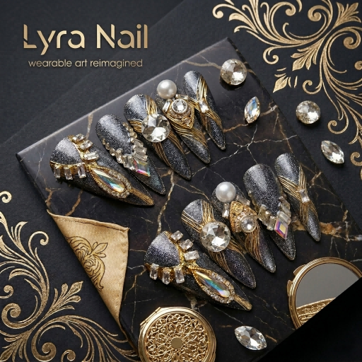 [AC-030]Gilded Persian | Artisan Handmade Press On Nails | Luxury High-End Jewelry Stiletto with Gold Inlay & Gemstones | Salon Quality, 7-10 Day Shipping