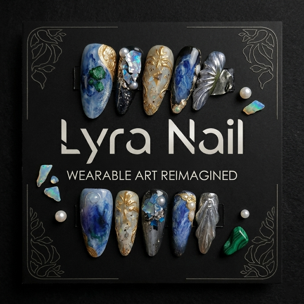 [AC-013]Mera's Wrath | Artisan Handmade Press On Nails | Deep Sea Oceanic Marble with 3D Shells & Gold Filigree | Salon Quality, 7-10 Day Shipping