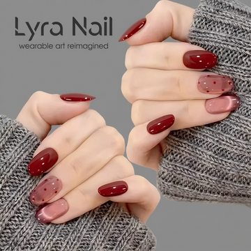 [CC-017]Reusable Cat Eye Press On Nails| Brown & Pink Glossy Fake Nails with Dots