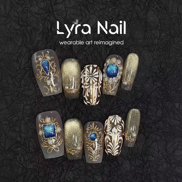[AC-011]Persian Royal Court Gemstone Press On Nails | Artisan Handmade Press On Nails | Vintage Totem Hand-Painted 3D Reusable Luxury Nail Art | 30-Day Preorder Exclusive